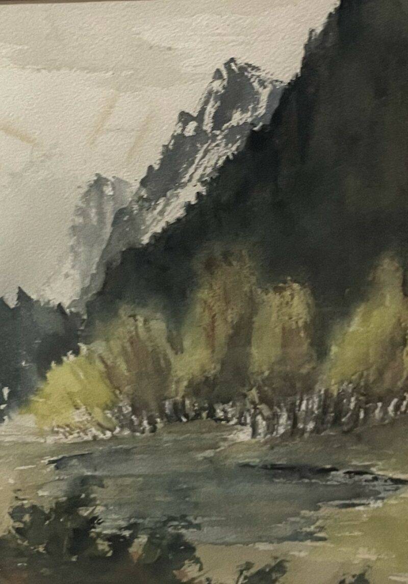 Antique 1940's Landscape Watercolor Painting Framed 18" x 24"