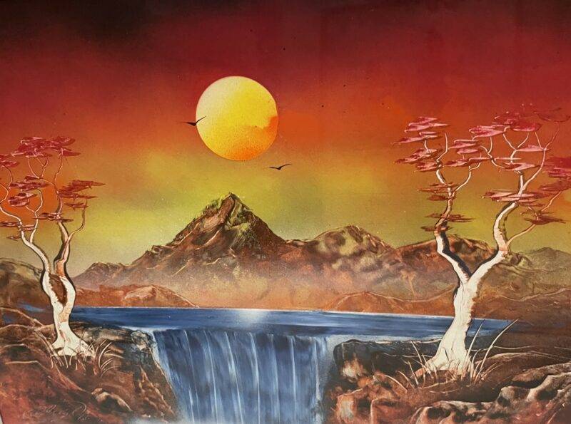Original Local Street Artist Waterfall Landscape Painting