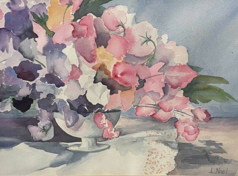 Original J. Noel Floral Bouquet Watercolor Painting 30" x 36"