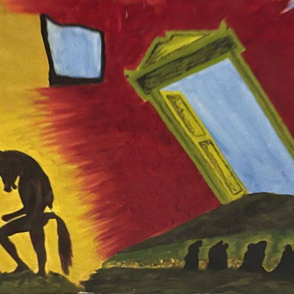 Dark Horse Original Unique Large Oil on Canvas Painting 1980's