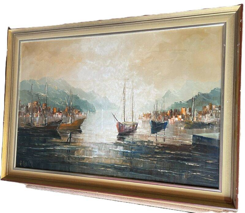 Fritz Heite Gallery - Germany Original Sail Boat Oil on Canvas Painting - 1950's Fine Art - Image 2