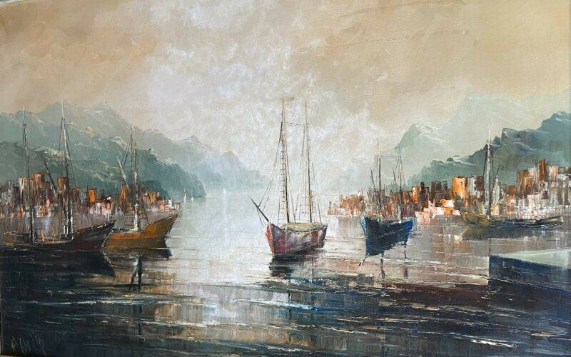 Fritz Heite Gallery - Germany Original Sail Boat Oil on Canvas Painting - 1950's Fine Art