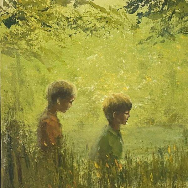 Original Antique Painting 2 Brothers in a Field 1950's