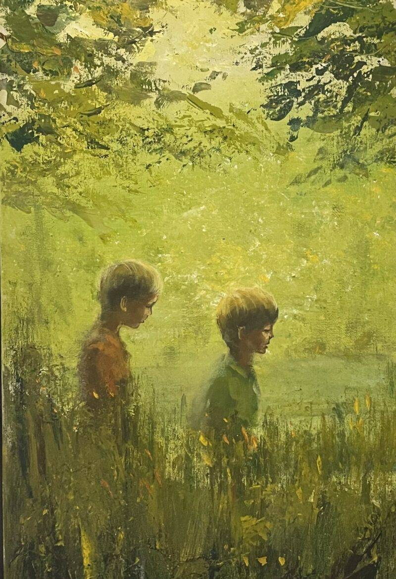 Original Antique Painting 2 Brothers in a Field 1950's
