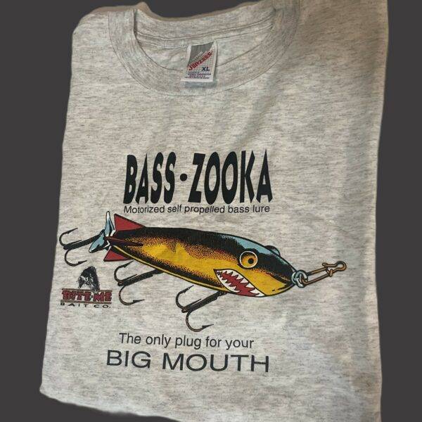 Bass-Zooka Vintage Fishing Sports T-Shirt Comedy Big Mouth Tee XL