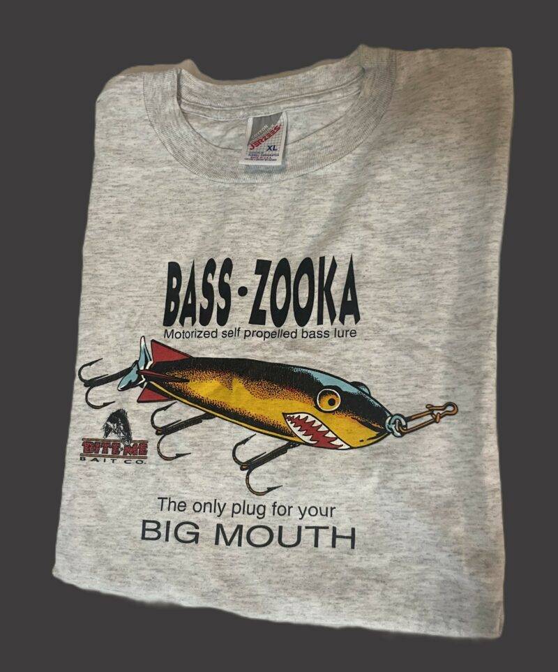 Bass-Zooka Vintage Fishing Sports T-Shirt Comedy Big Mouth Tee XL