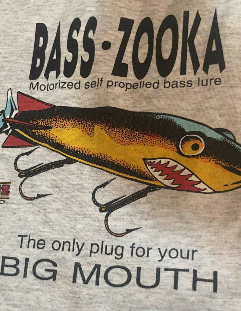 Bass-Zooka Vintage Fishing Sports T-Shirt Comedy Big Mouth Tee XL - Image 3