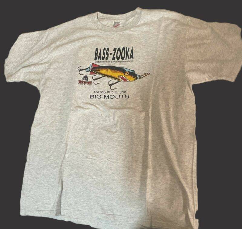 Bass-Zooka Vintage Fishing Sports T-Shirt Comedy Big Mouth Tee XL - Image 2
