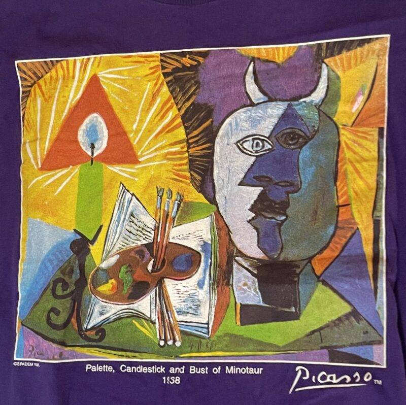 Picasso Famous Fine Art T-Shirt - Very Hard to Find 1980's 1990's Purple Large Unisex Tee - Image 2